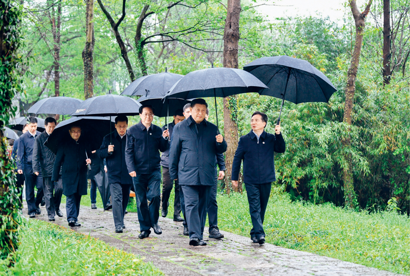 2020年3月29日至4月1日，中共中央总书记、国家主席、中央军委主席习近平在浙江考察。这是3月31日，习近平在杭州西溪国家湿地公园察看湿地保护利用情况。 新华社记者 燕雁/摄